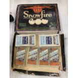 A VINTAGE 'SNOWFIRE' BOX CONTAINING CAPSTAN AND WOODBINE CIGARETTES IN BOXES