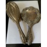 TWO HALLMARKED BIRMINGHAM SILVER ITEMS TO INCLUDE A BRUSH AND A MIRROR