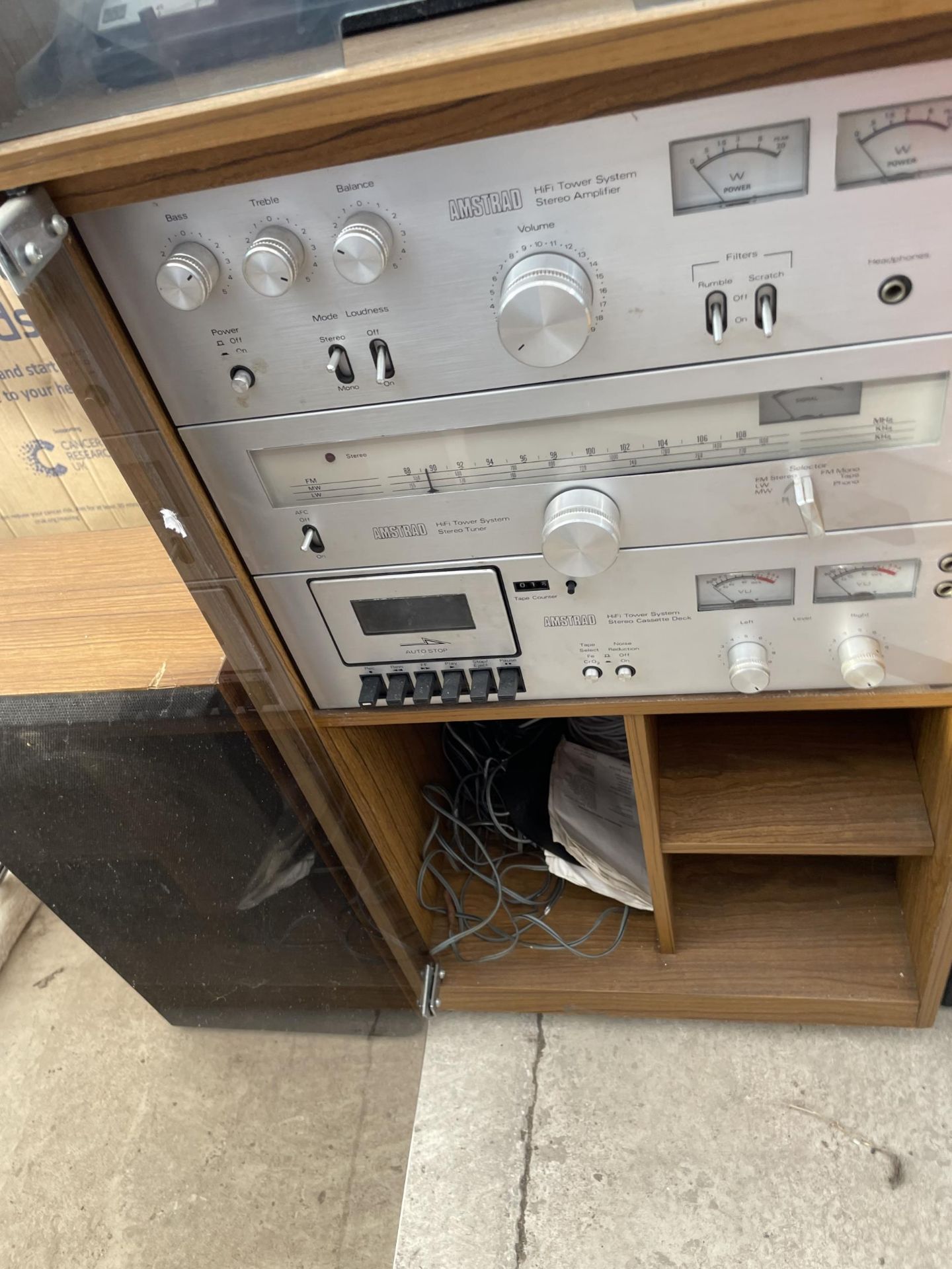 A TEAK STEREO CABINET WITH AMSTRAD AMPLIFIER, CASSETTE DECK AND RECORD PLAYER TO ALSO INCLUDE TWO - Image 2 of 2