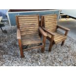 TWO WOODEN SLATTED GARDEN CHAIRS
