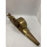 A VINTAGE SET OF BRASS BELLOWS ON WOODEN BASE