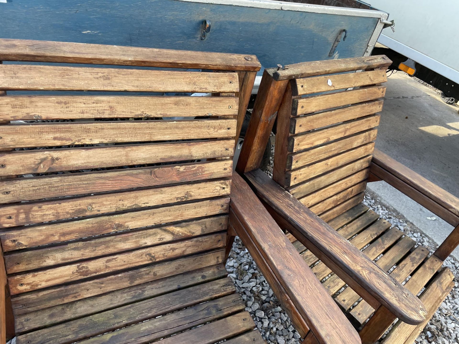TWO WOODEN SLATTED GARDEN CHAIRS - Image 2 of 3