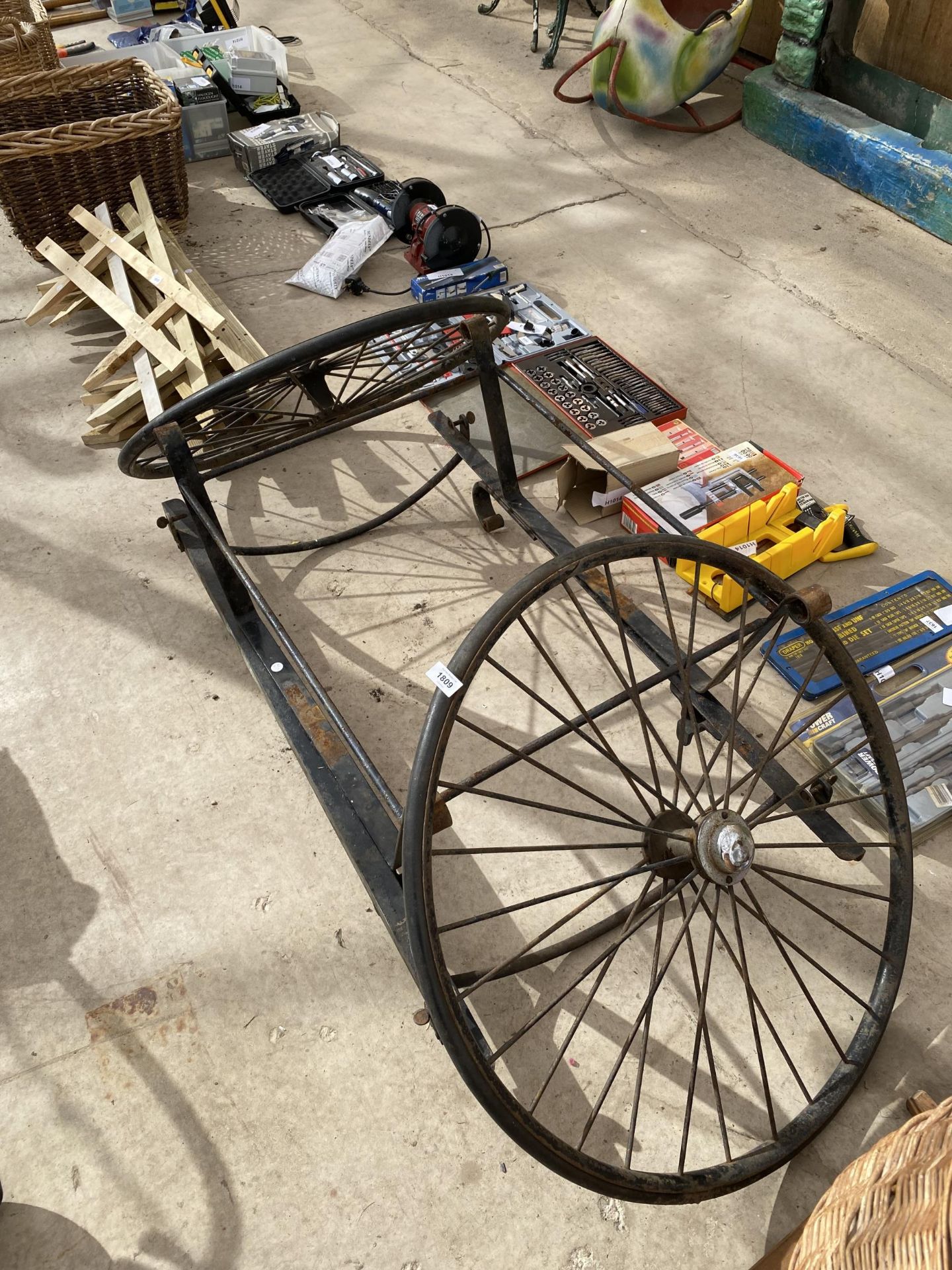 A VINTAGE METAL TWO WHEELED CART - Image 2 of 3