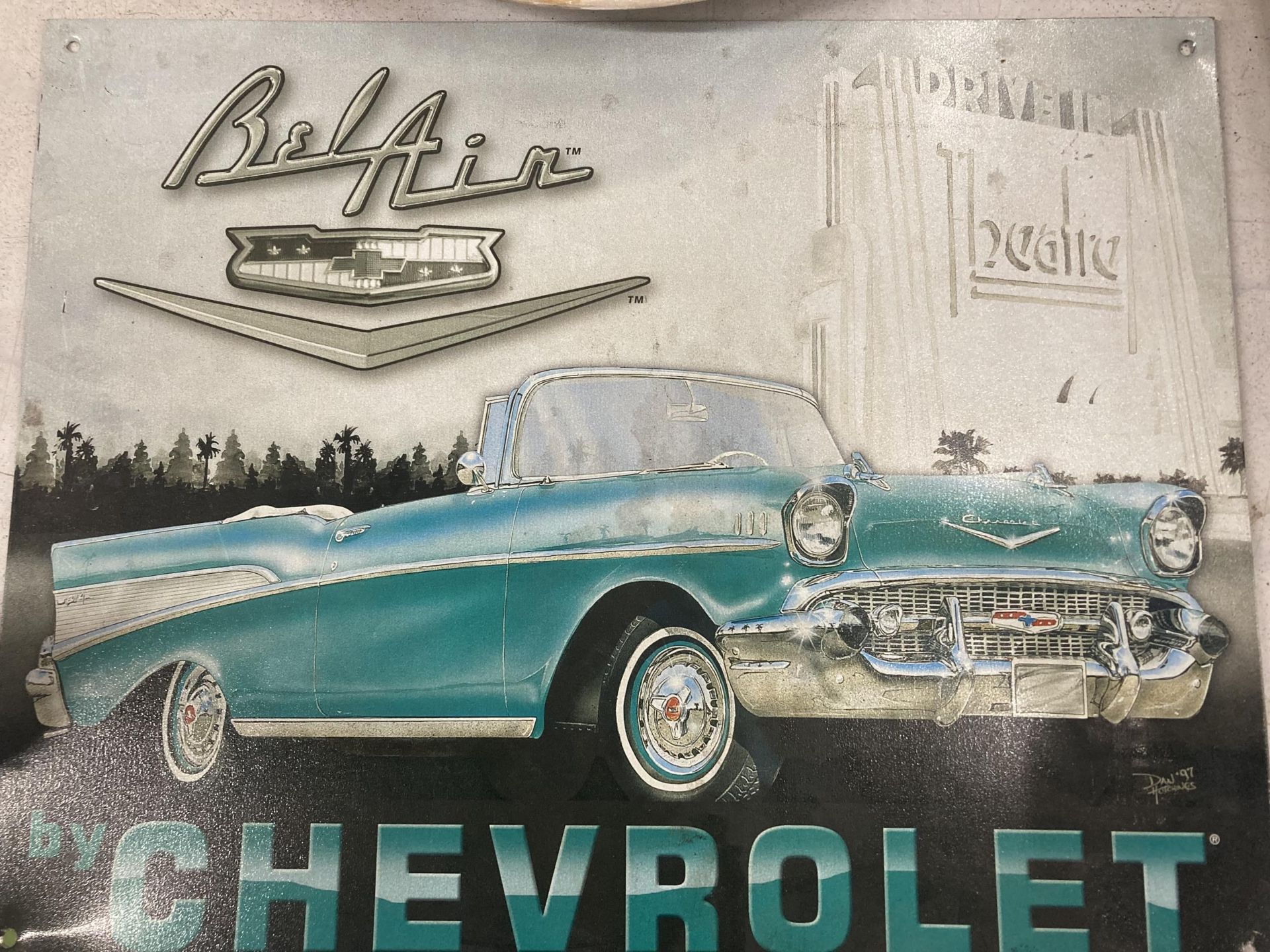 A BEL-AIR CHEVROLET TIN SIGN 41CM X 32CM