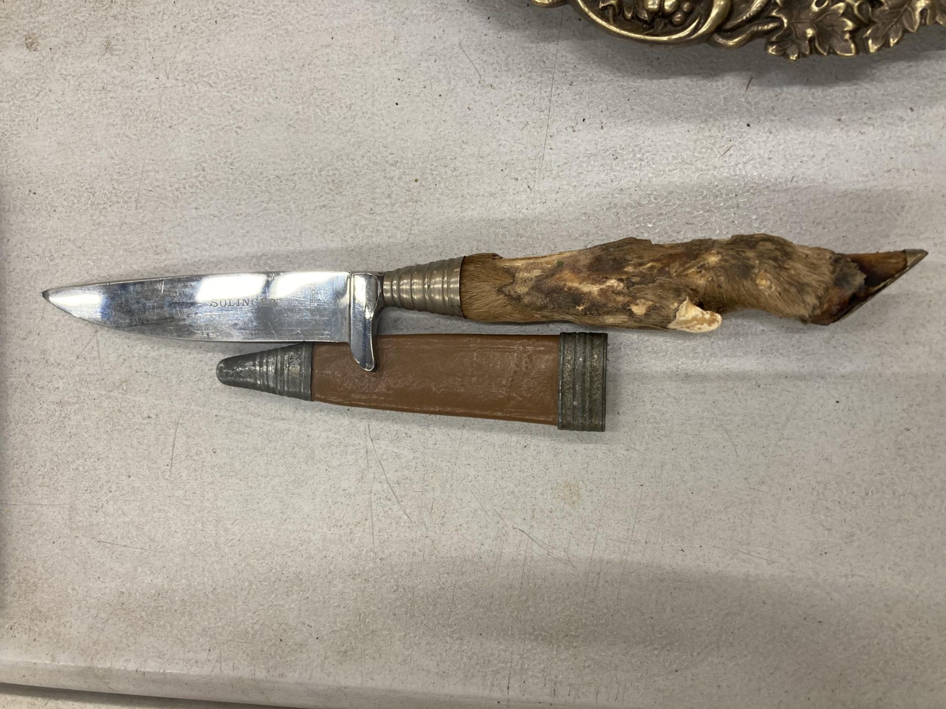 A SOLINGEN HUNTING KNIFE WITH STAG HANDLE