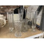 SIX GLASS VASES OF VARYING SIZES