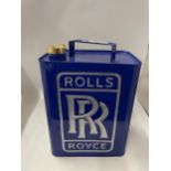 A BLUE ROLLS ROYCE PETROL CAN WITH BRASS TOP