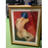 A FRAMED OIL ON BOARD OF A NUDE INDISTINCT SIGNATURE 46 X 35 CM