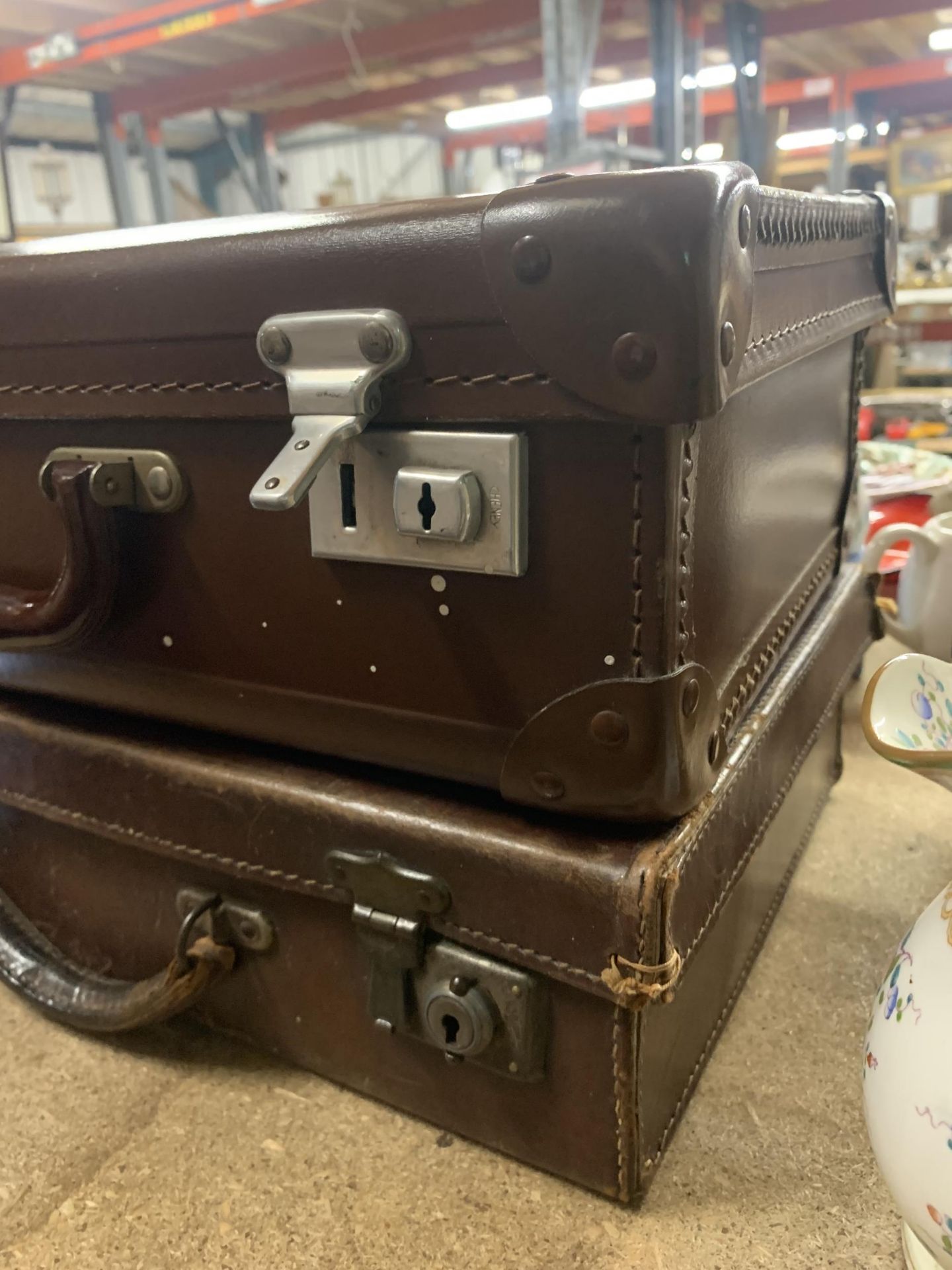 TWO SMALL VINTAGE LEATHER SUITCASES - Image 2 of 3