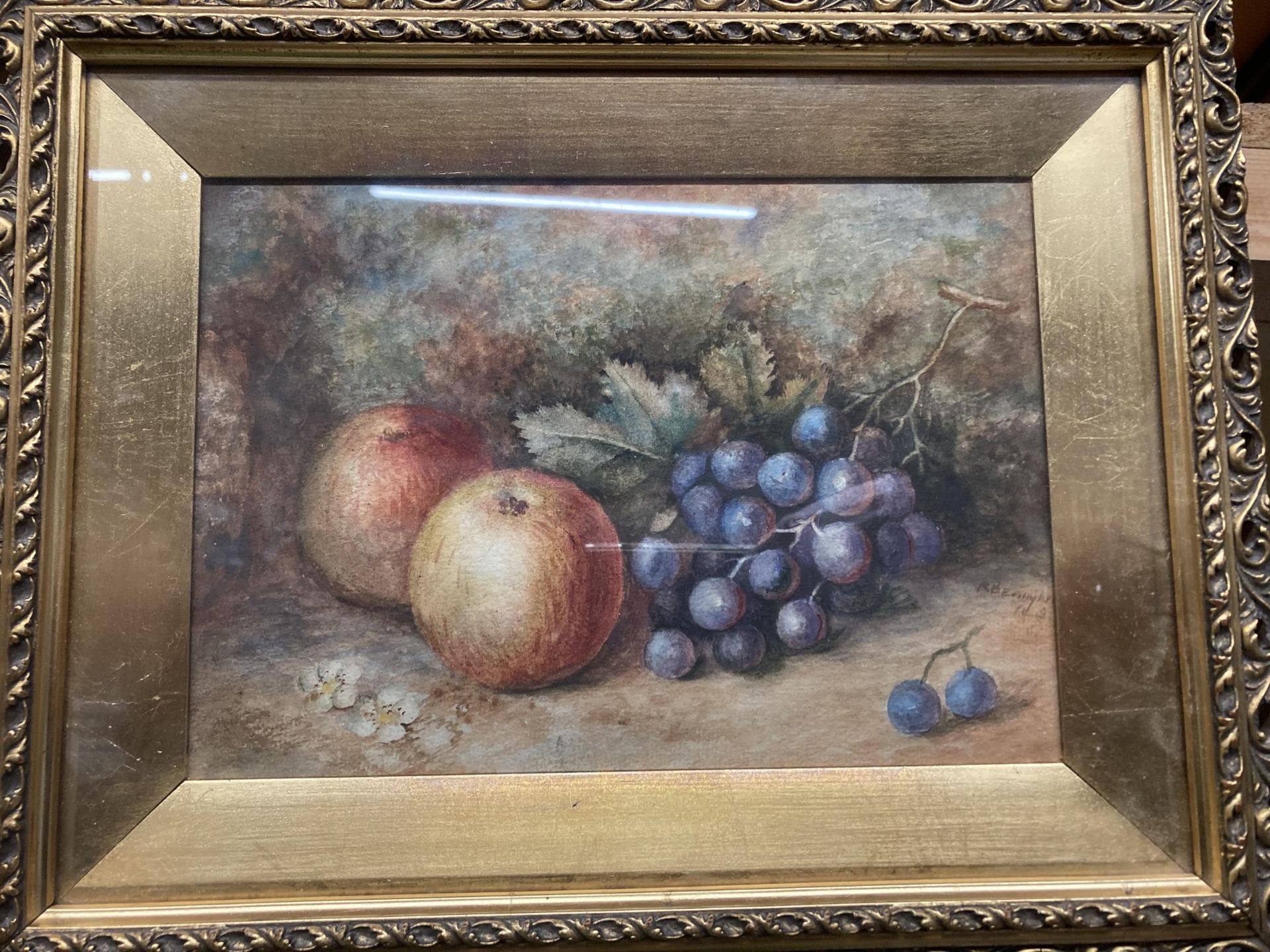 FOUR STILL LIFE WATERCOLOURS OF FRUIT IN GILT FRAMES - Image 2 of 6