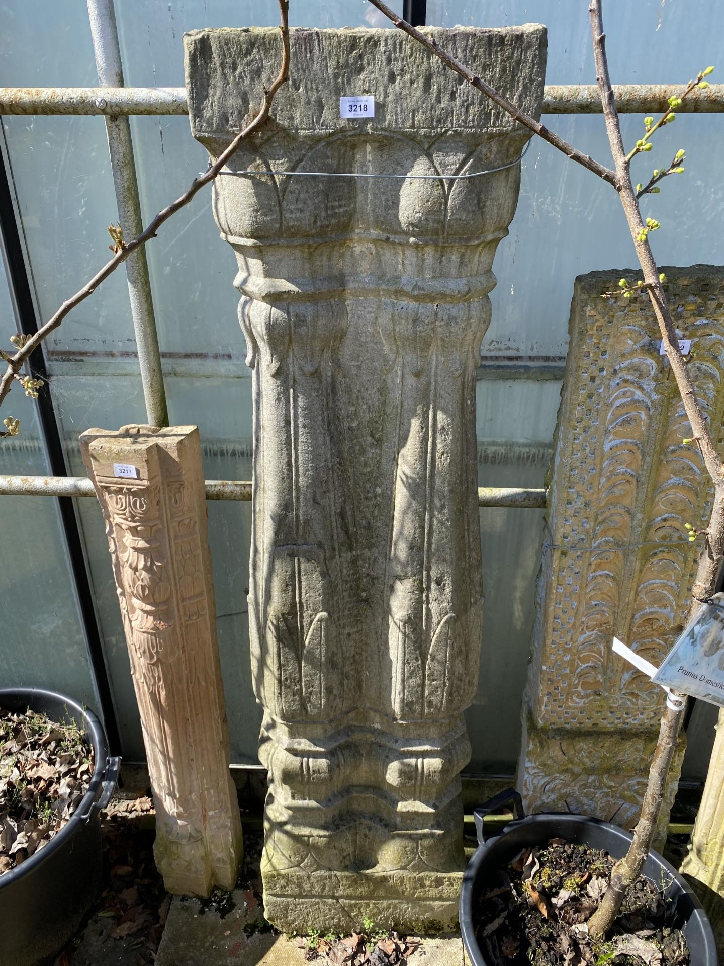 A VINTAGE INDIAN STONE DOUBLE COLUMN, 62 X 16"