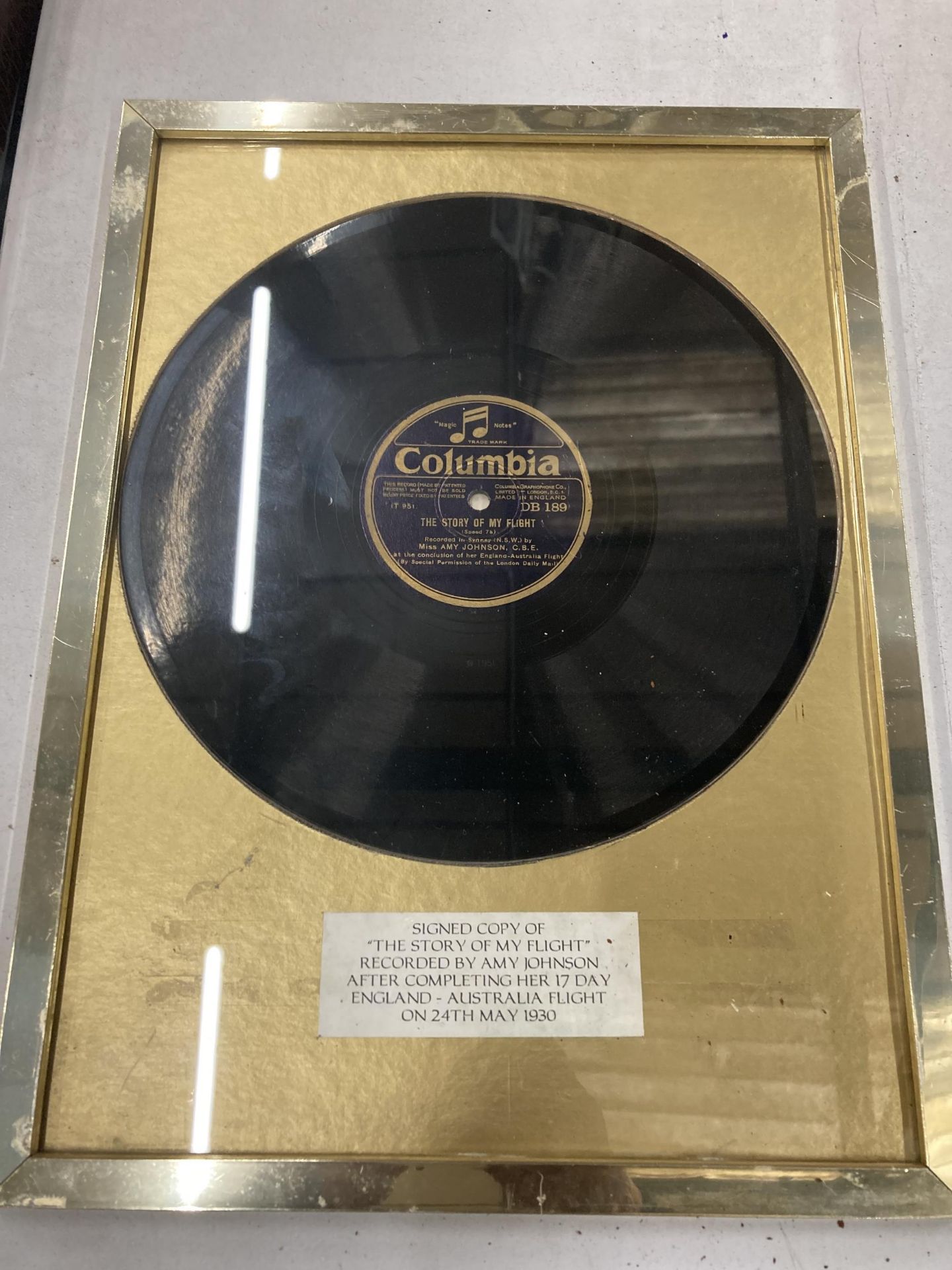 A FRAMED COPY OF 'THE STORY OF MY FLIGHT' RECORDED BY AMY JOHNSON AFTER COMPLETING HER 17 DAY