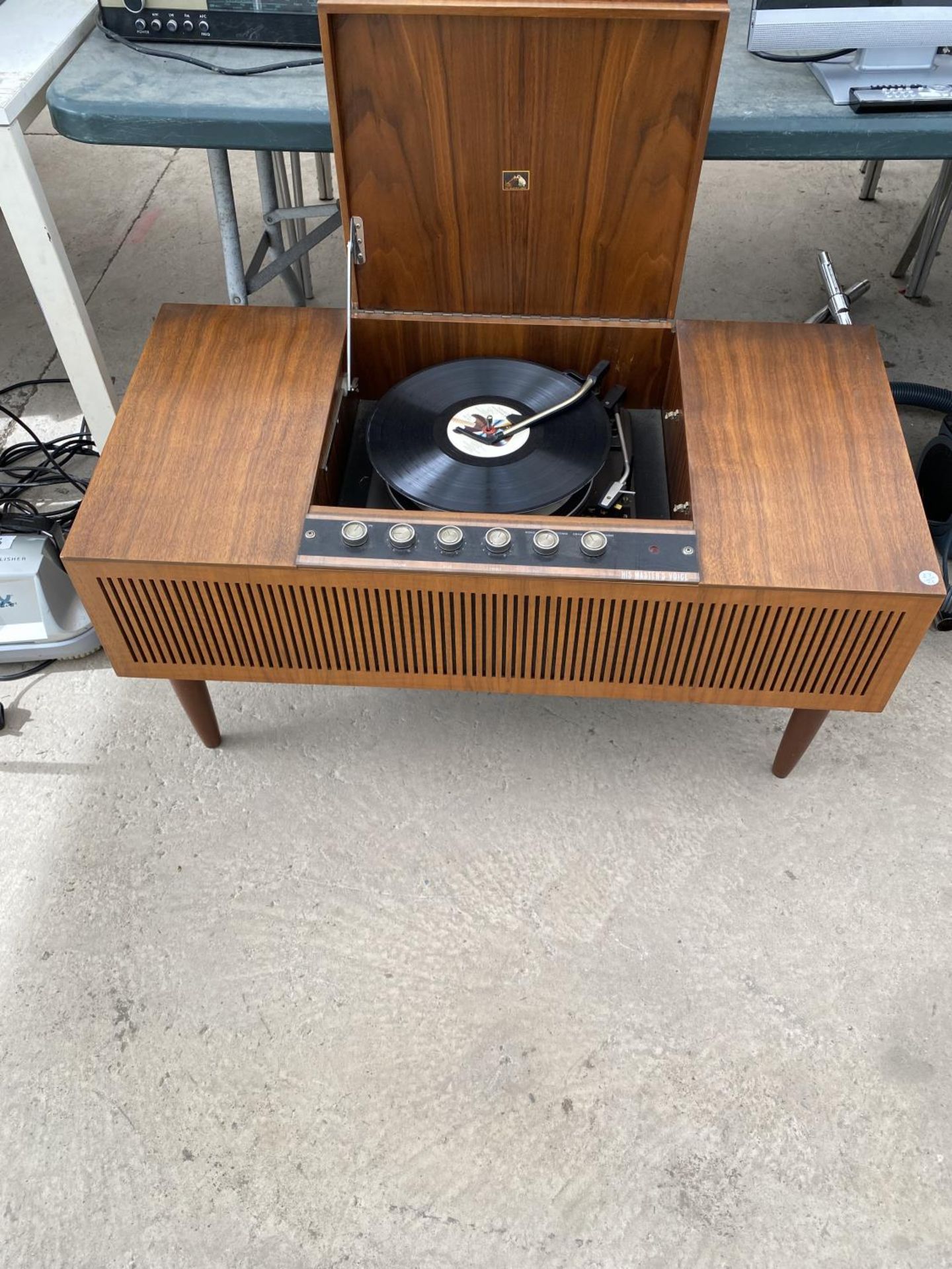 A TEAK 'HIS MASTERS VOICE' RADIOGRAM WITH GARRARD RECORD DECK