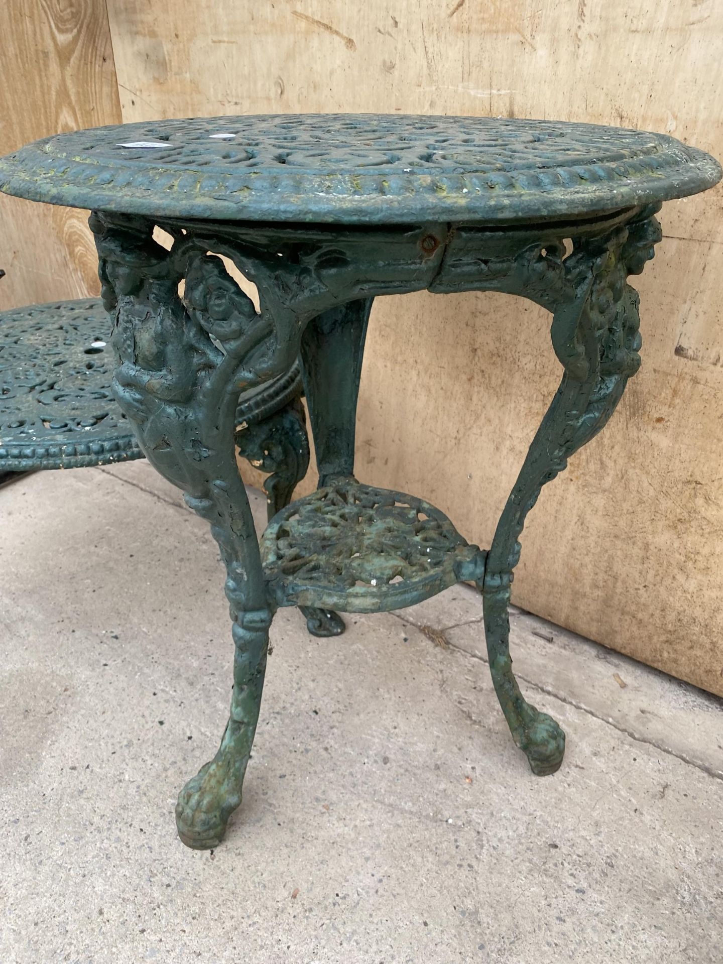 A VINTAGE CAST ALLOY BISTRO TABLE AND A FURTHER CAST ALLOY COFFEE TABLE - Image 3 of 5