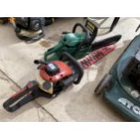 A MOUNTFIELD PETROL HEDGE TRIMMER AND A PETROL CHAINSAW