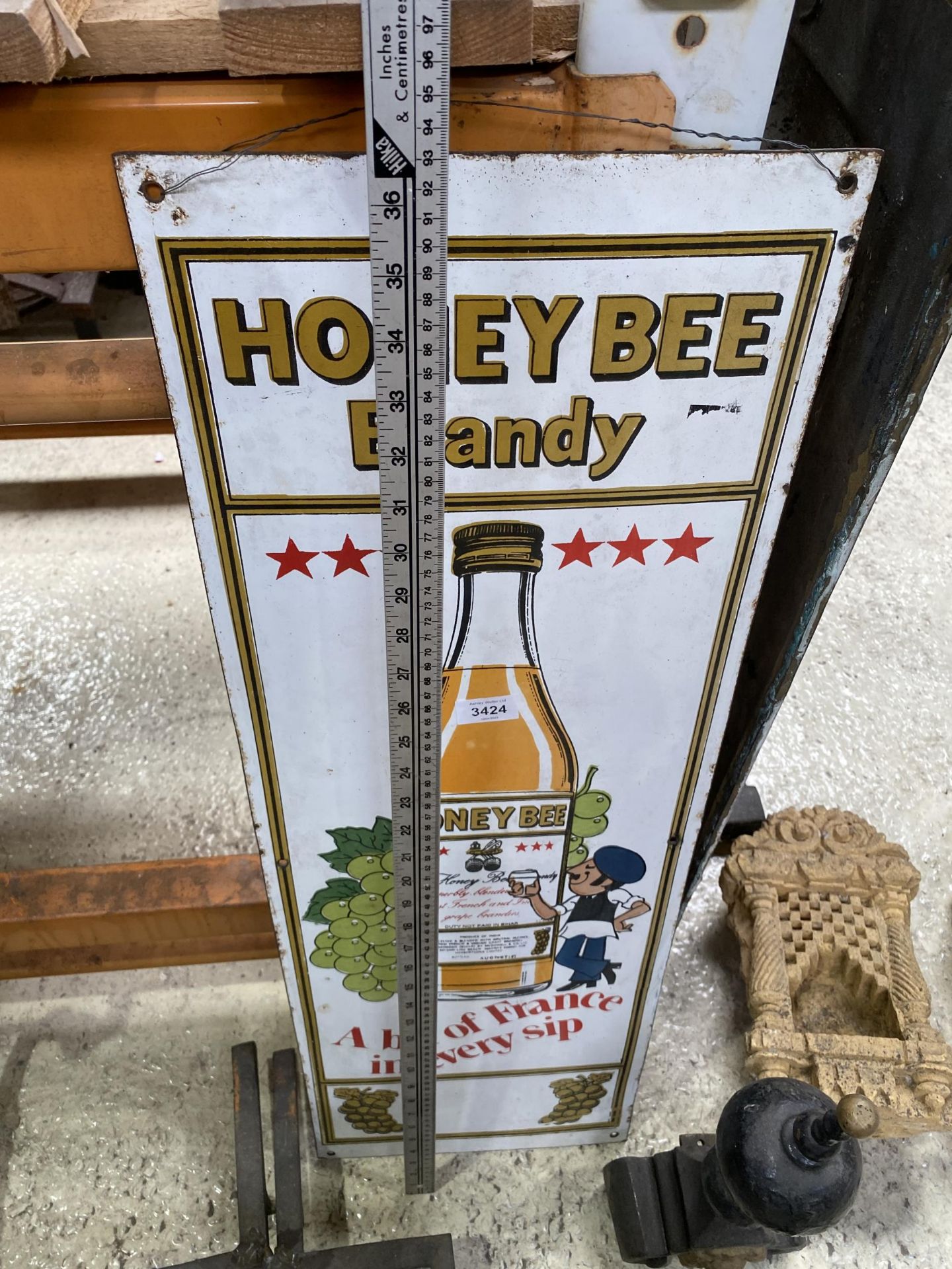 A VINTAGE HONEY BEE BRANDY SIGN, 36.5" HIGH - Image 2 of 2