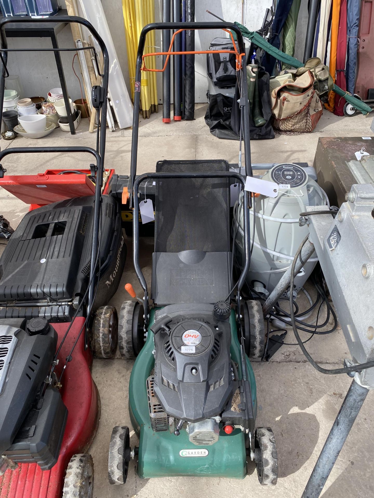 A 'GARDEN' LAWN MOWER WITH GRASS BOX AND SANLI ENGINE