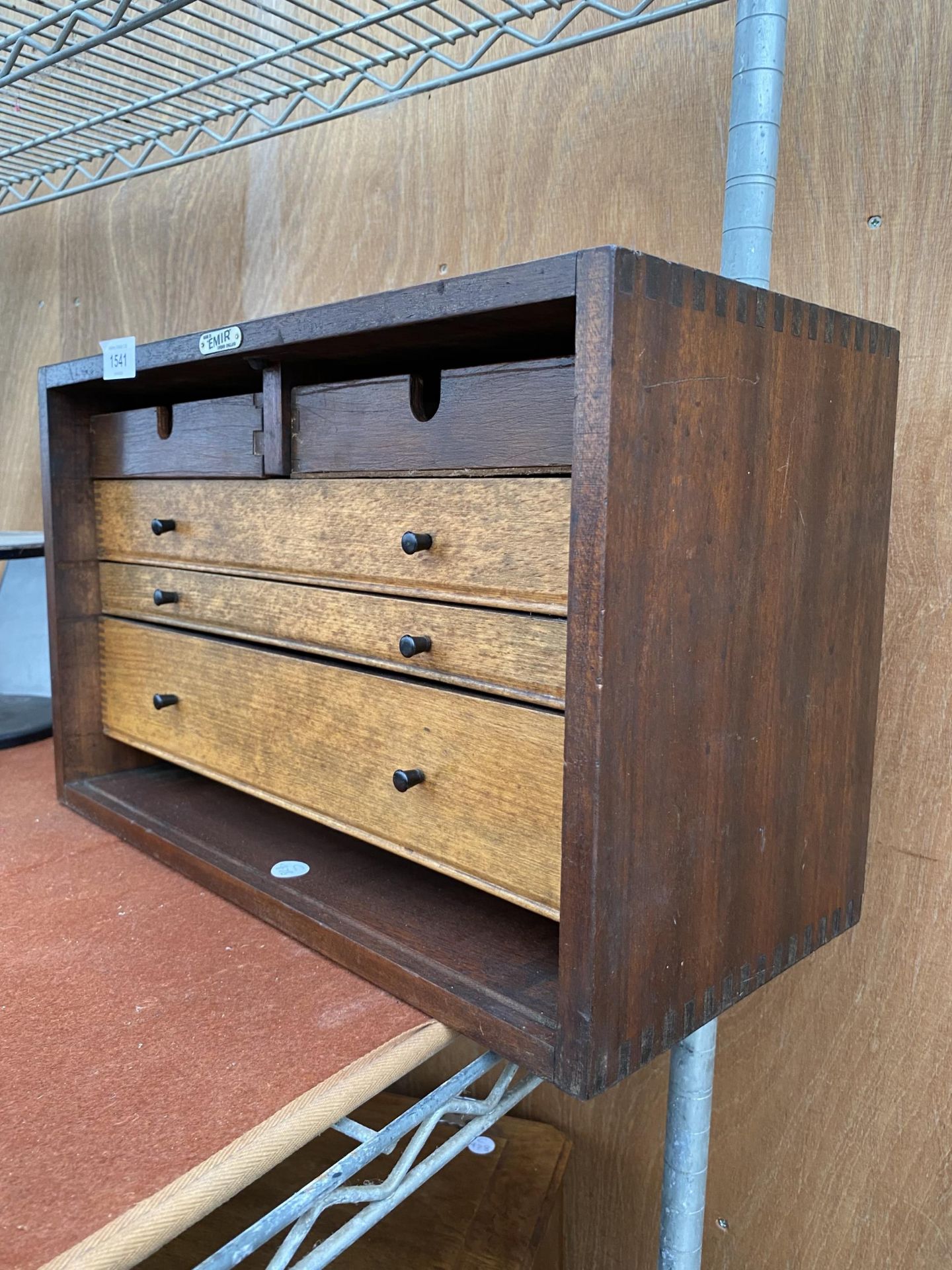 A VINTAGE FIVE DRAWER WOODEN JOINERS CHEST BEARING THE LABEL ' MADE IN EMIR LONDON ENGLAND' - Image 3 of 7