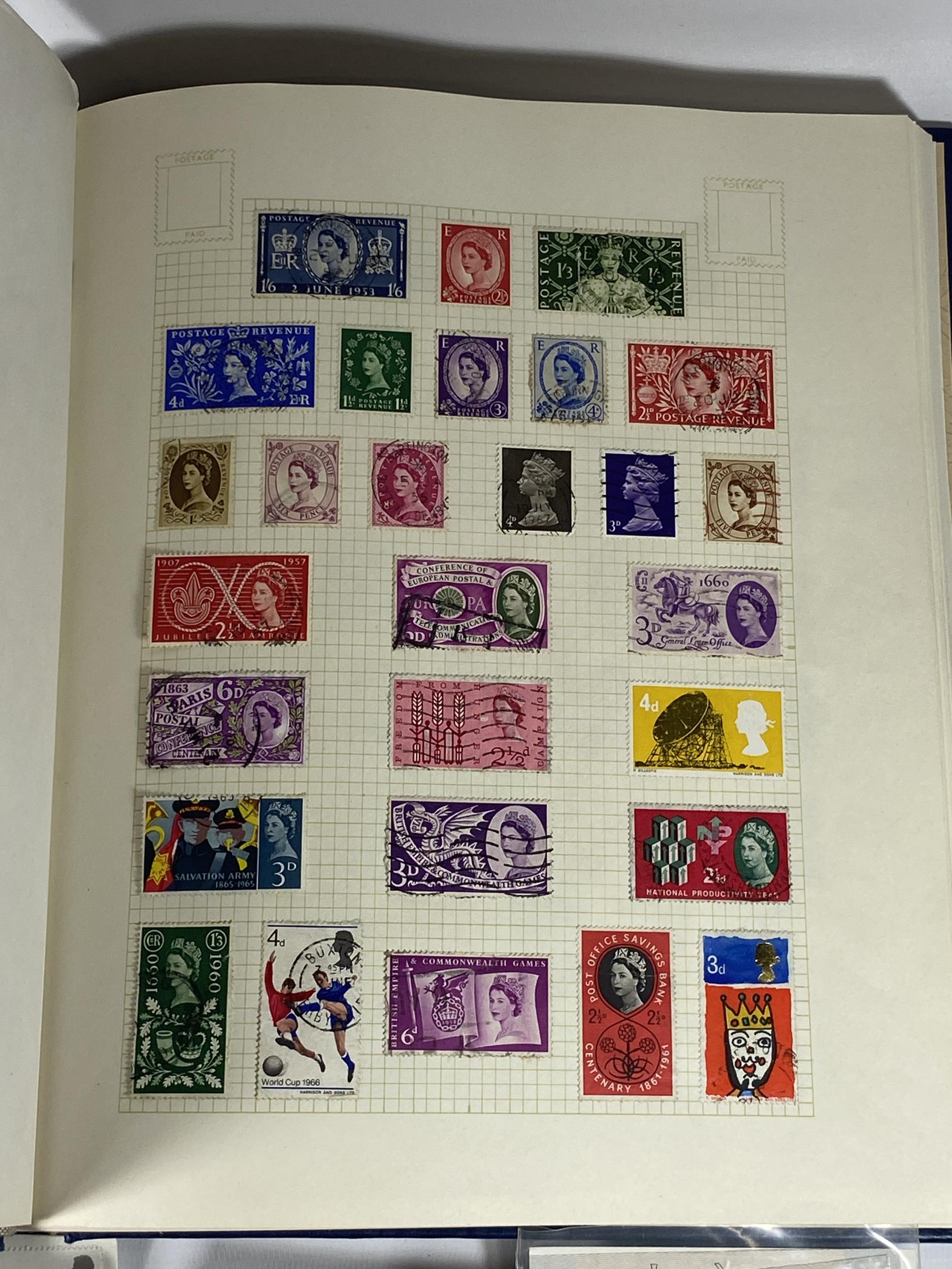 A STAMP ALBUM CONTAINING QUEEN ELIZABETH II MINT AND USED STAMPS, FIRST DAY COVERS AND PACKETS OF - Image 2 of 3
