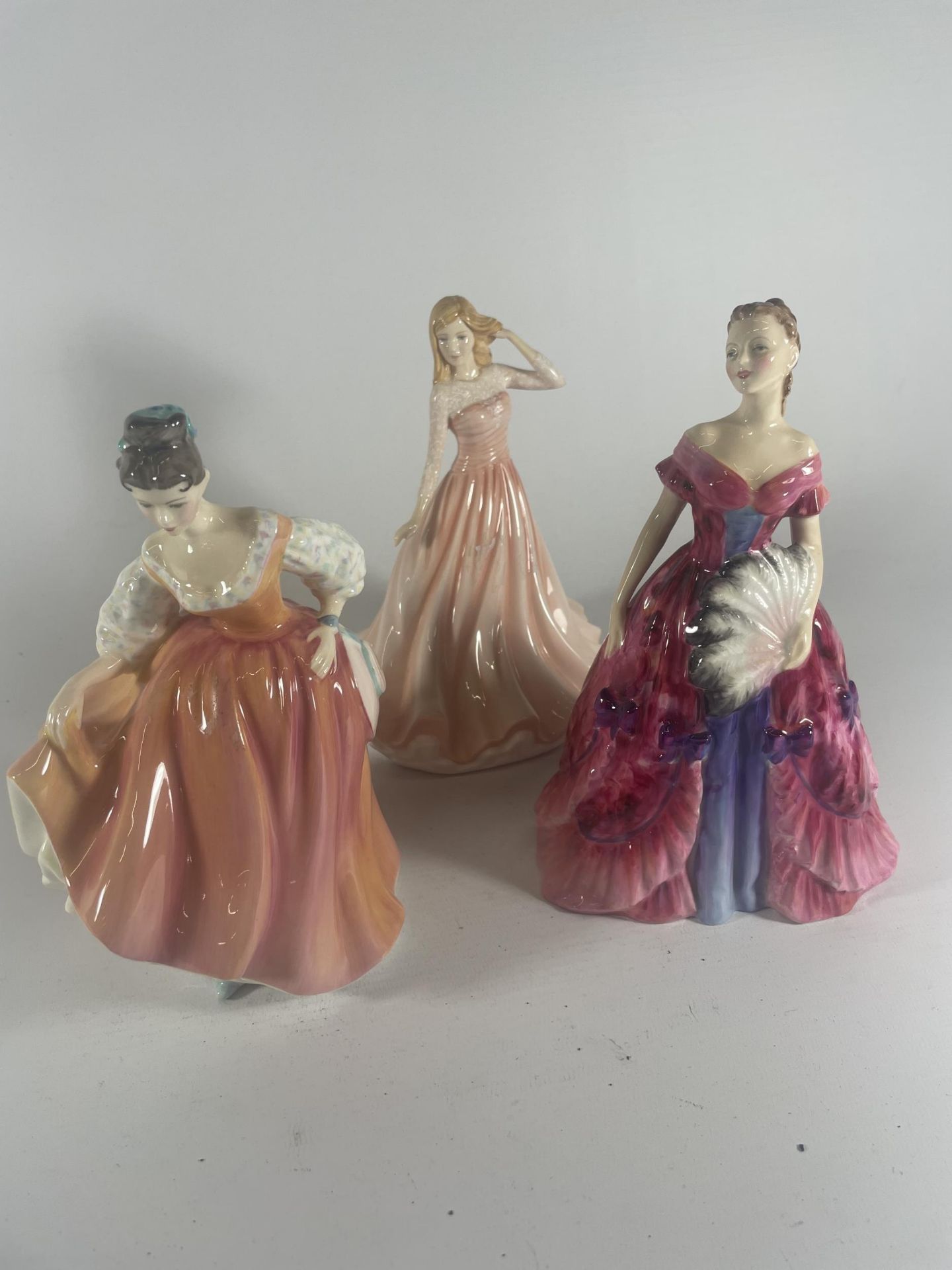 A GROUP OF THREE ROYAL DOULTON LADY FIGURES - ELFREDA (A/F), FAIR LADY (CORAL PINK) (SECONDS) &