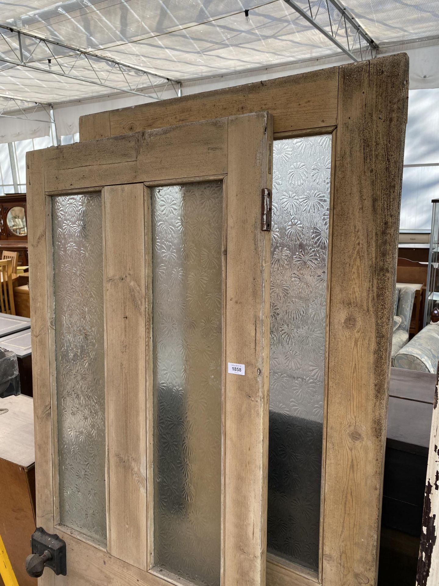 A PAIR OF PINE DOORS WITH GLAZED UPPER PORTION - Image 2 of 3