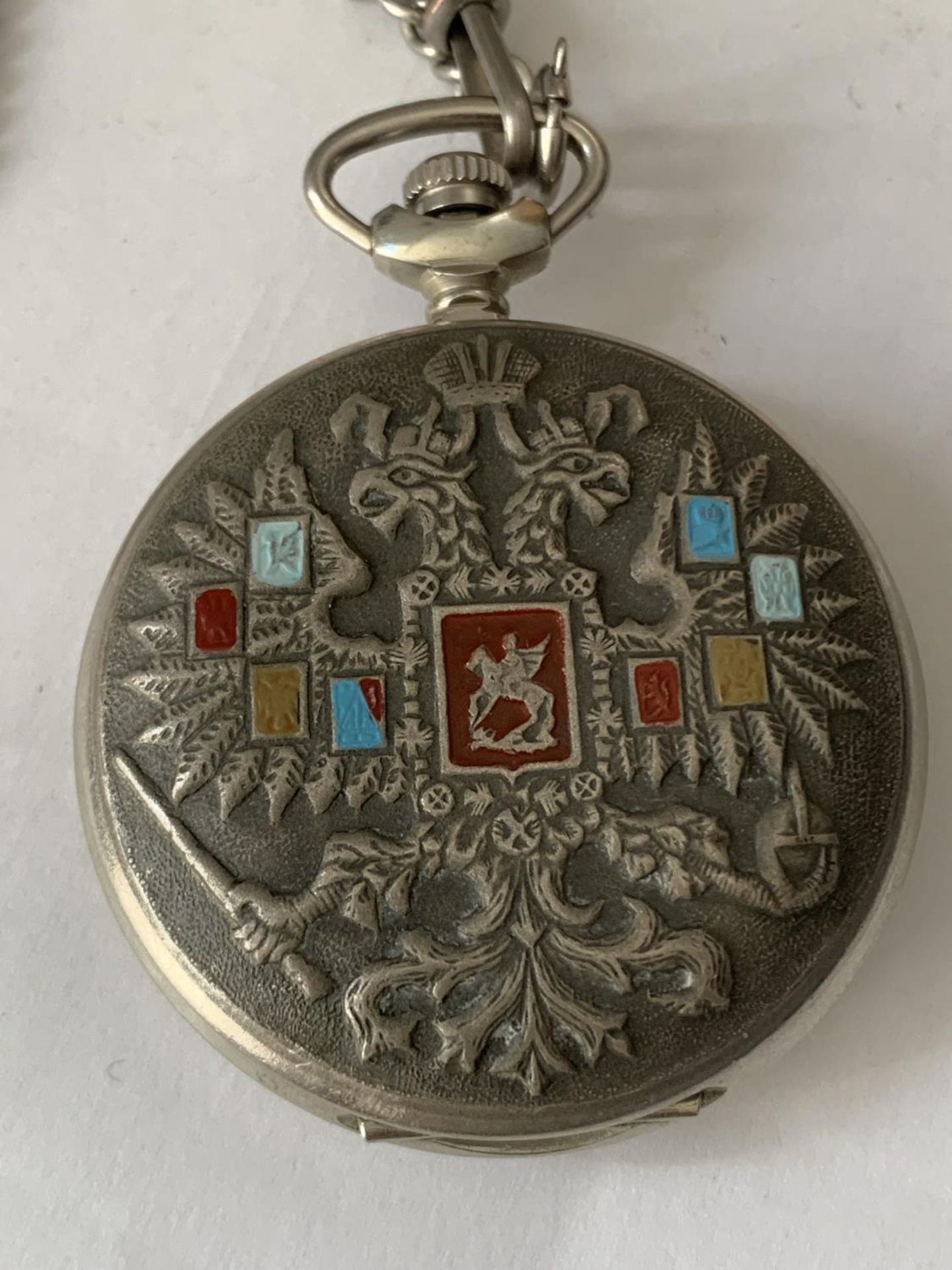 A POCKET WATCH WITH IMPERIAL RUSSIAN EAGLE ON THE FRONT AND A POLISH EAGLE TO THE REAR - Image 2 of 4