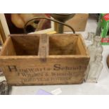 A HOGWARTS SCHOOL OF WITCHES AND WIZARDRY POTIONS AND SPELLS WOODEN BOX WITH THREE GLASS BOTTLES