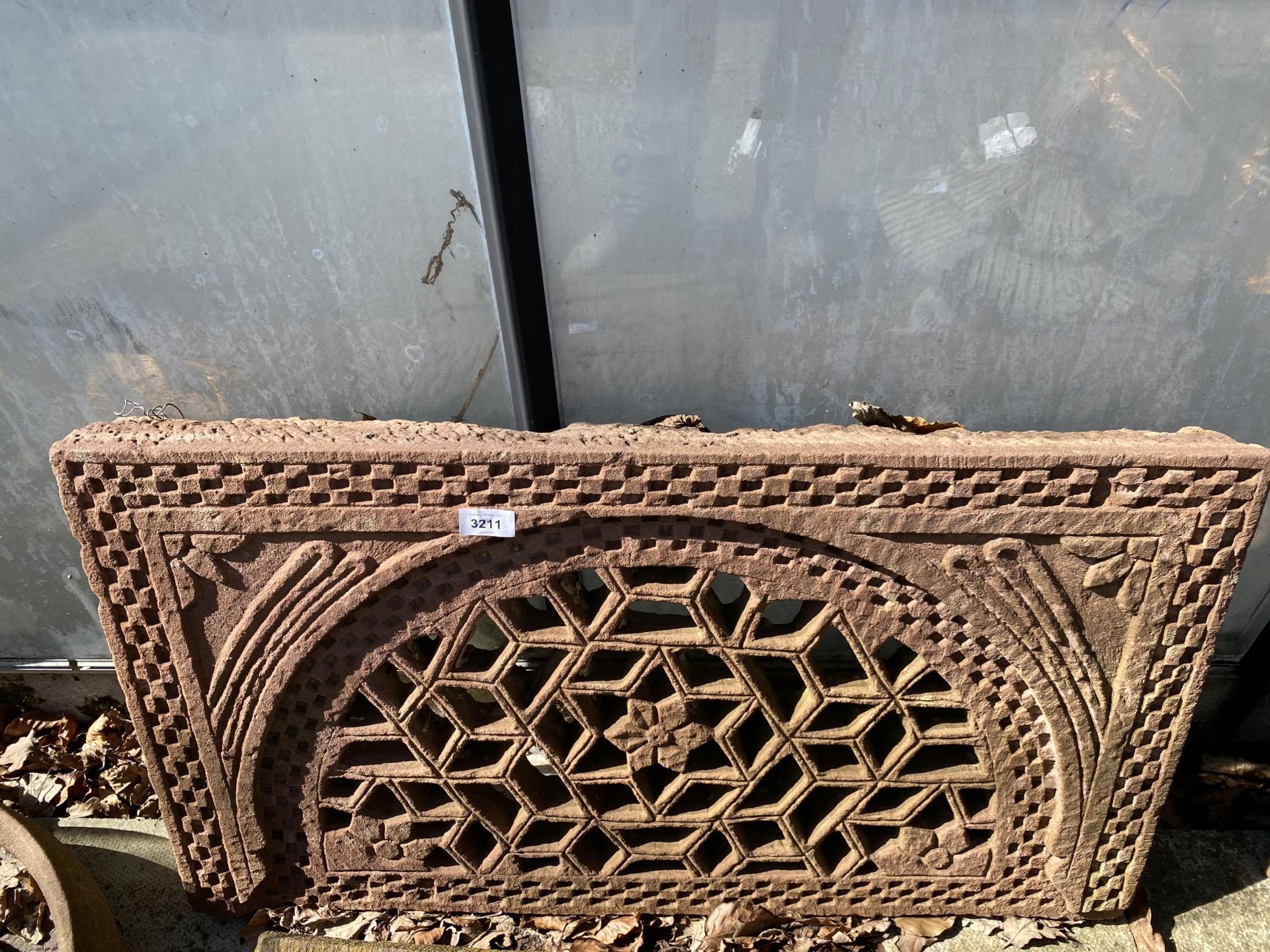 A VINTAGE INDIAN STONE FRETWORK JALI, 32 X 19"