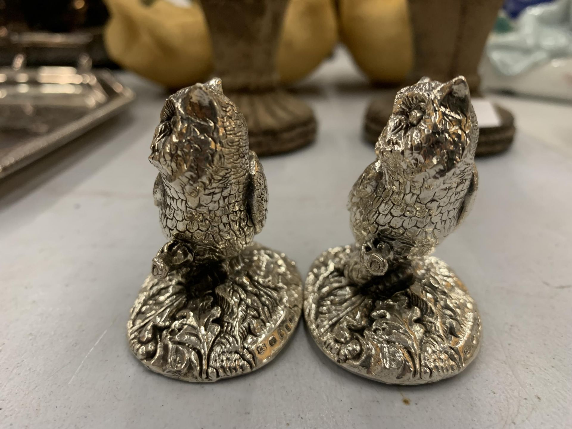 TWO HALLMARKED SILVER FILLED CAMELOT SILVERWARE LTD OWL FIGURES
