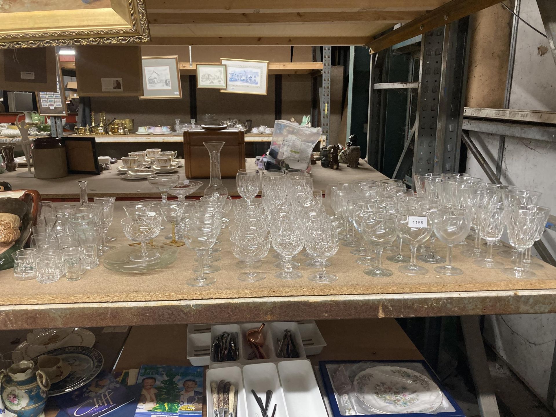 A VERY LARGE QUANTITY OF GLASSES TO INCLUDE WINE, SHERRY, BRANDY, COCKTAIL, PORT, LICQUOR, ETC