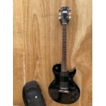 A BLACK TANGLEWOOD GUITAR COMPANY ELECTRIC GUITAR WITH A CARRY CASE, MADE IN JAPAN