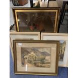 TWO FRAMED SIGNED T TINGLE WATERCOLOURS, A FRAMED PASTEL OF FLOWERS DATED 1970 AND A WATERCOLOUR
