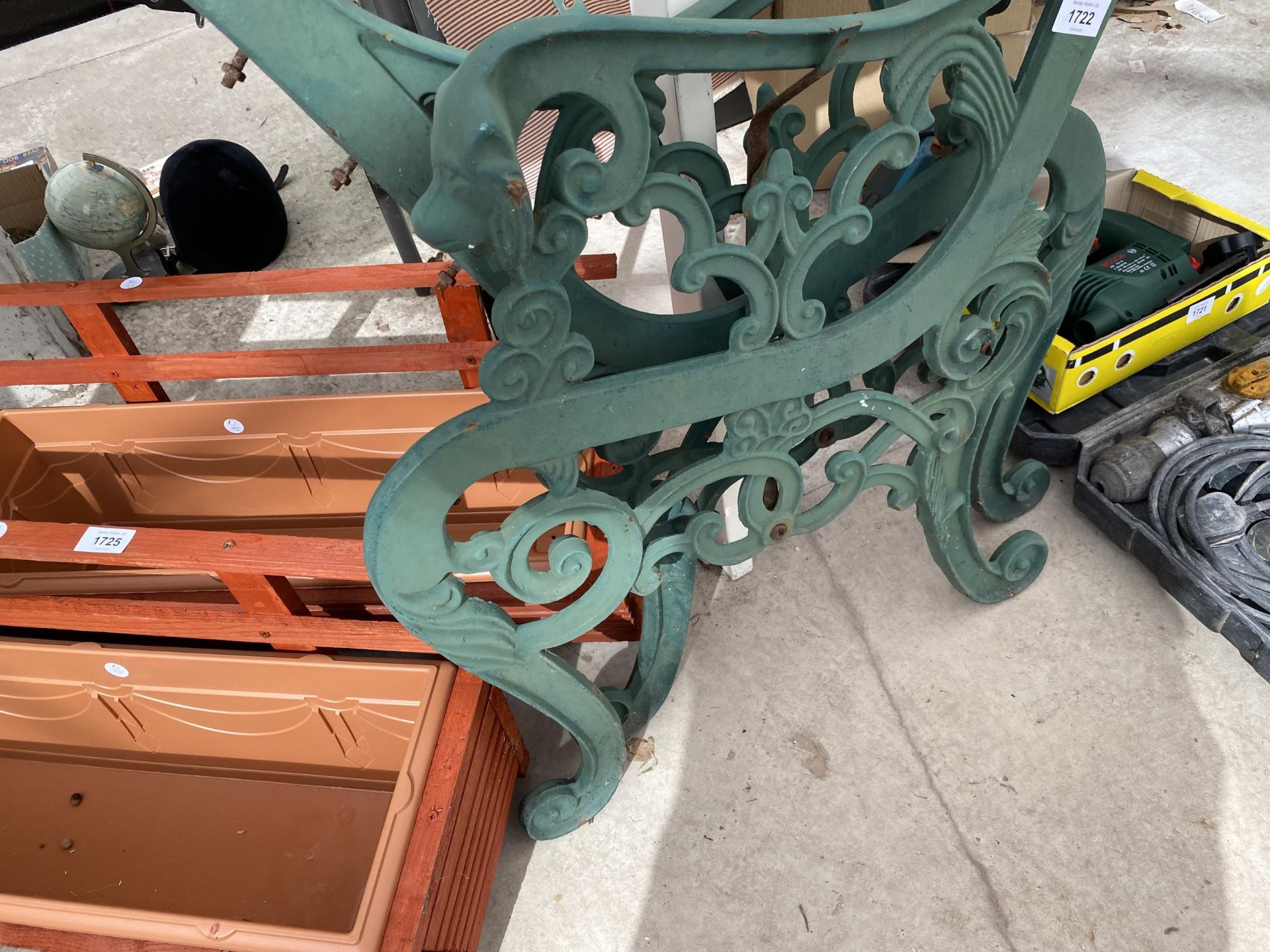 A PAIR CAST IRON BENCH ENDS WITH LION HEAD HANDLES - Image 2 of 2