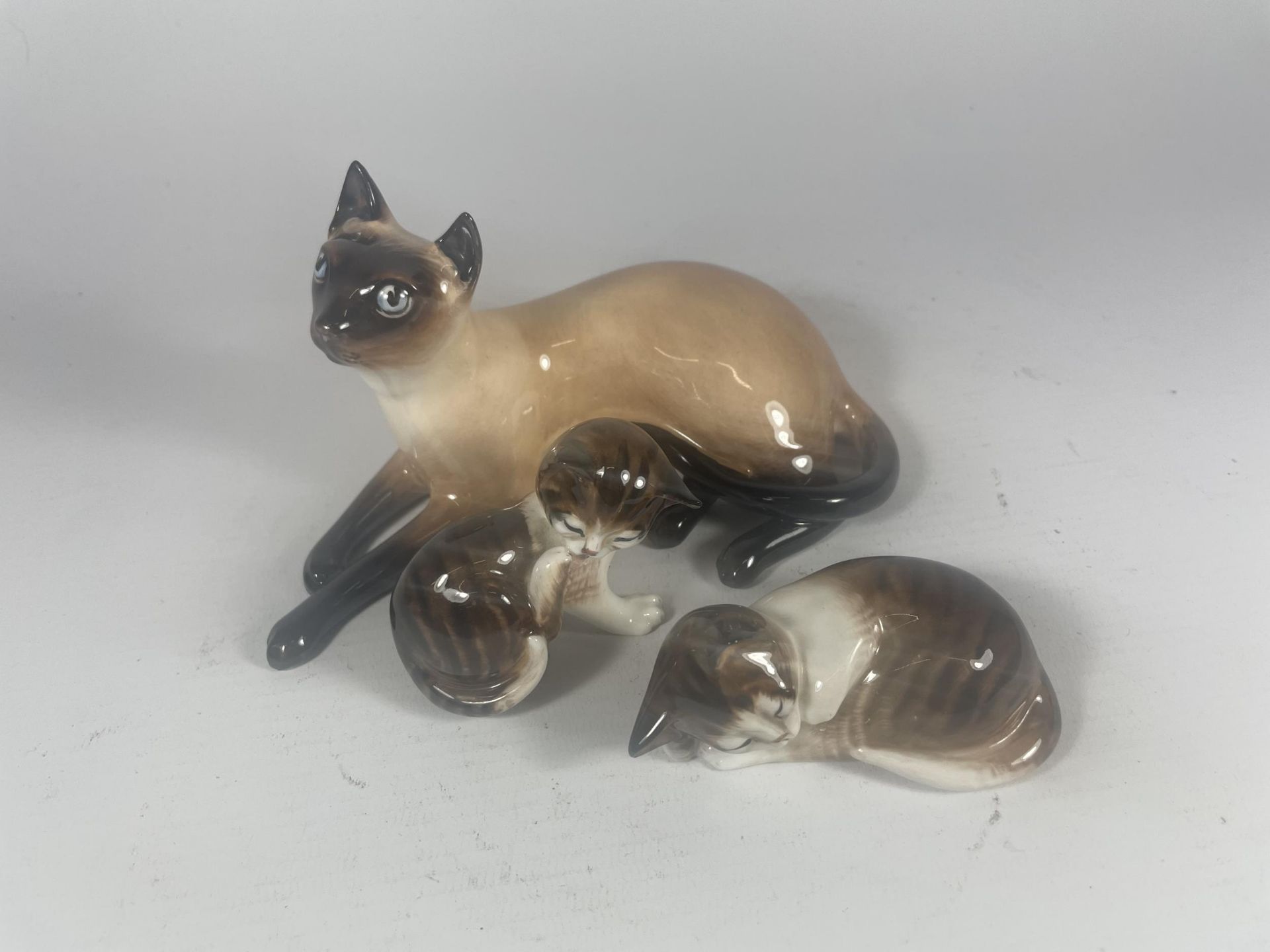 THREE ROYAL DOULTON CATS TO INCLUDE SIAMESE HN2662 (SECONDS)