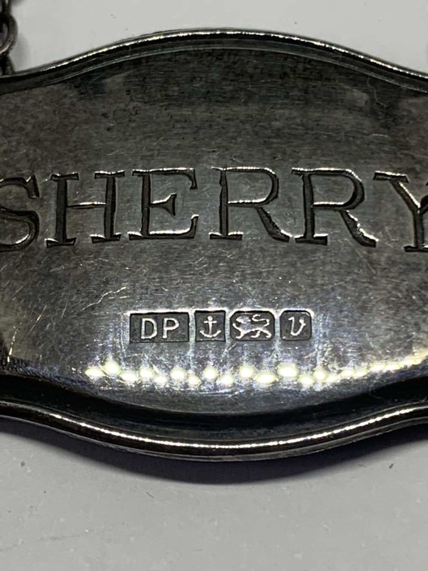 A HALLMARKED BIRMINGHAM SILVER SHERRY DECANTER LABEL - Image 2 of 2