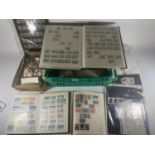PLASTIC CRATE HOUSING STAMP COLLECTIONS FROM GB , FRANCE , SWITZERLAND , ITALIAN COLONIES ,