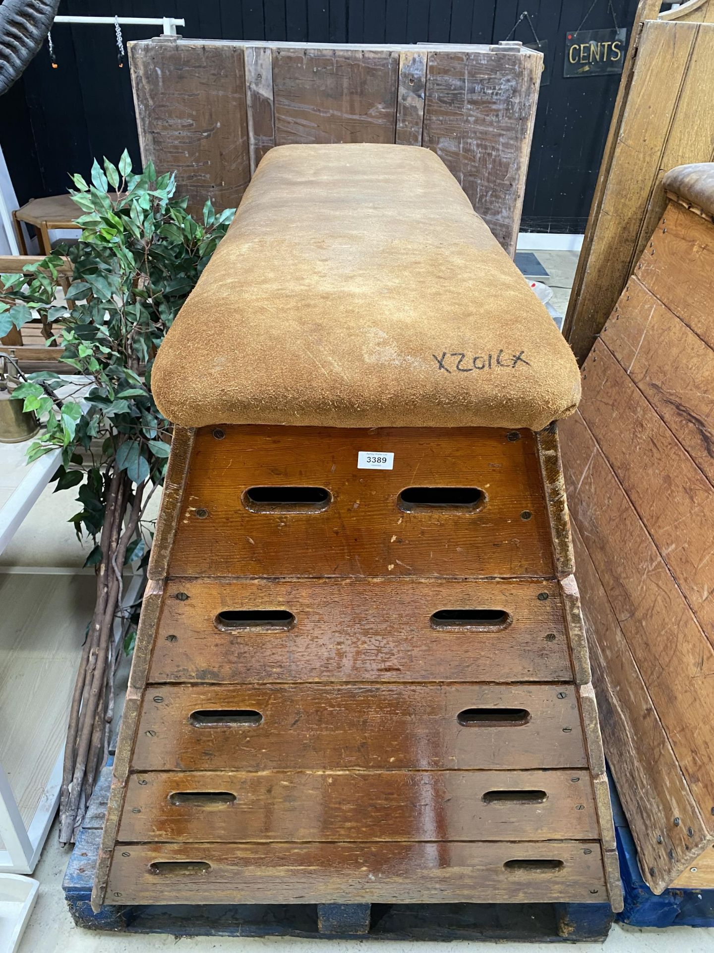 A VINTAGE GYMNASTICS POMMEL HORSE