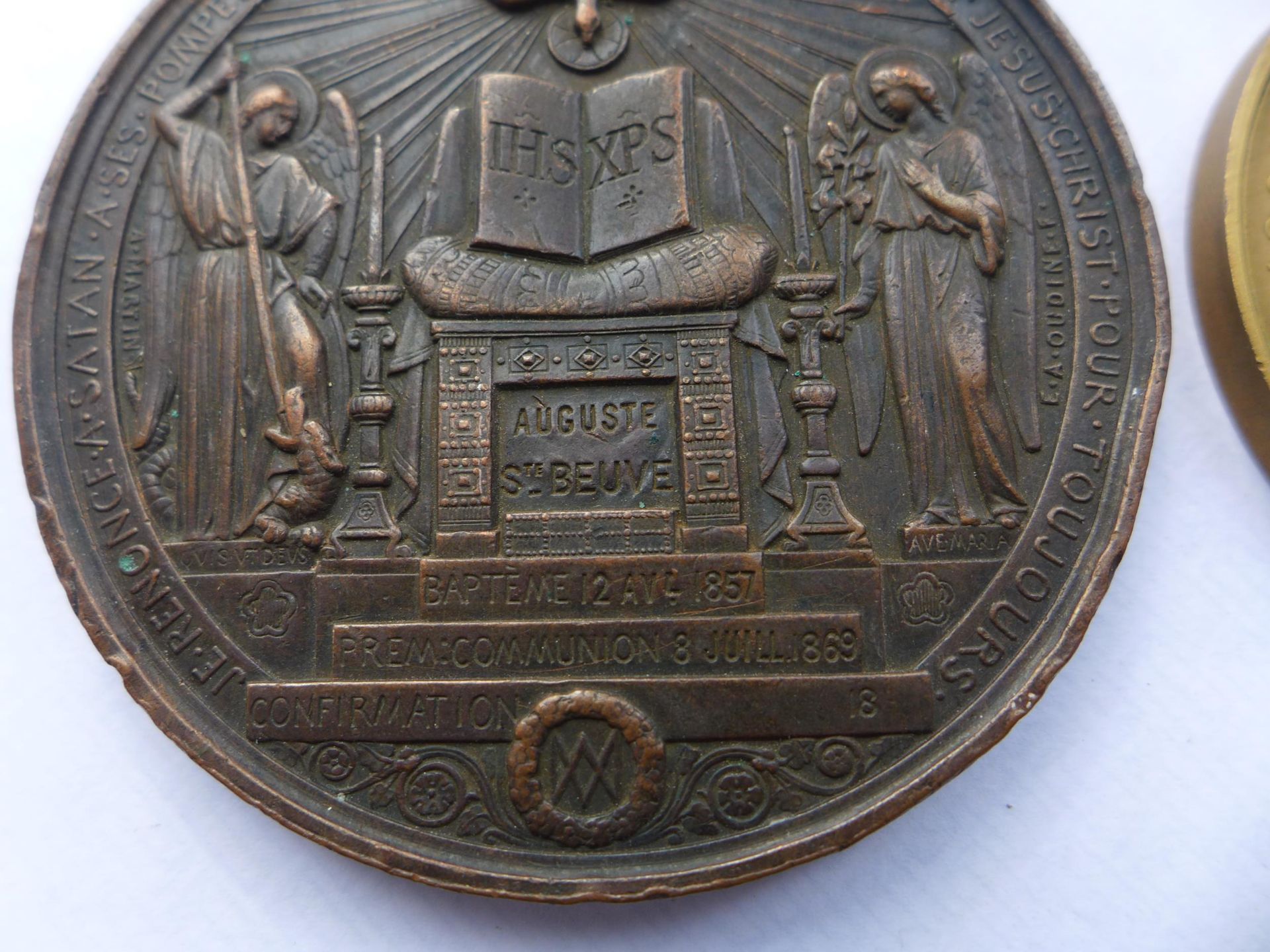 A LARGE BRONZE ECCLESIASTICAL MEDAL CIRCA 1869, 70MM AND A BRONZE CHURCH OF SCOTLAND TRAINING - Image 2 of 4