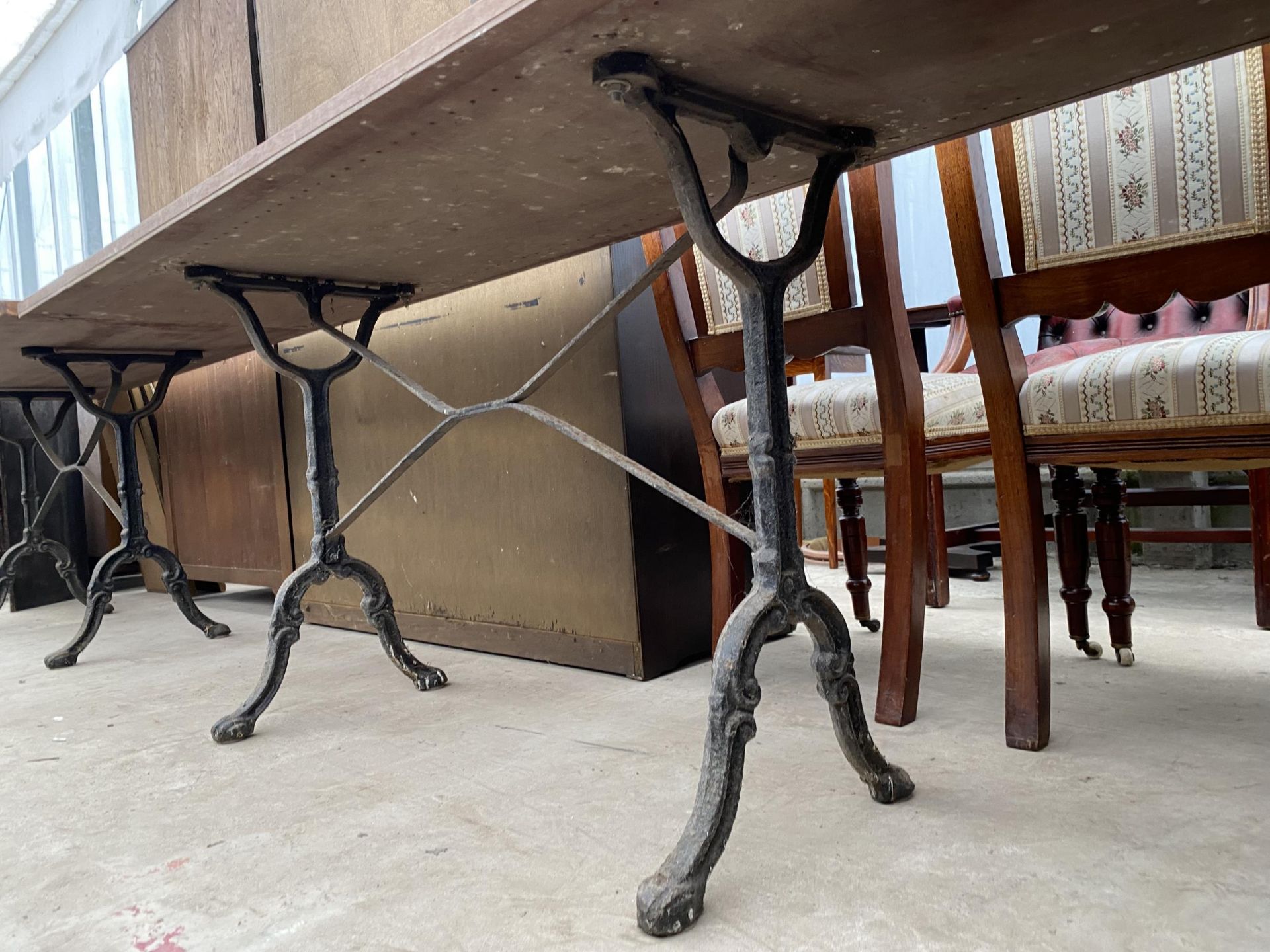 A PUB TABLE ON CAST IRON BASE, 76 X 22" - Image 3 of 3