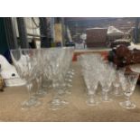 A QUANTITY OF GLASSES TO INCLUDE WINE AND CUT GLASS SHERRY AND PORT GLASSES