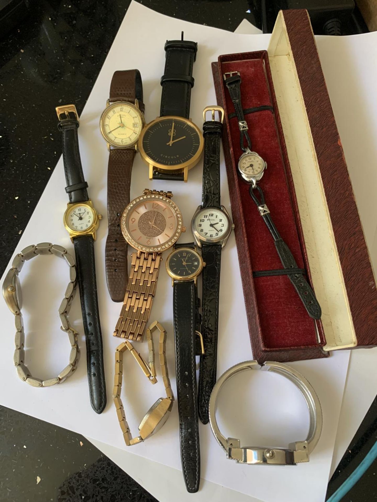 TEN VARIOUS WATCHES TO INCLUDE A VINTAGE BIFORA IN A PRESENTATION BOX