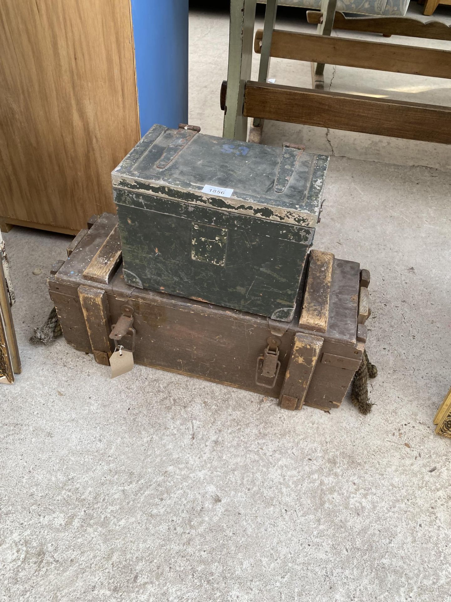 TWO WOODEN MILITARY STORAGE CHESTS