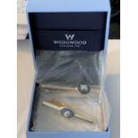 TWO WEDGEWOOD JASPERWARE TIE PINS IN A PRESENTATION BOX