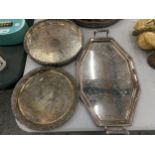 THREE SILVER PLATED TRAYS, ONE MEMORIAL