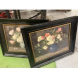 TWO STILL LIFE PRINTS OF A VASE OF FLOWERS SIGNED C L BIRON