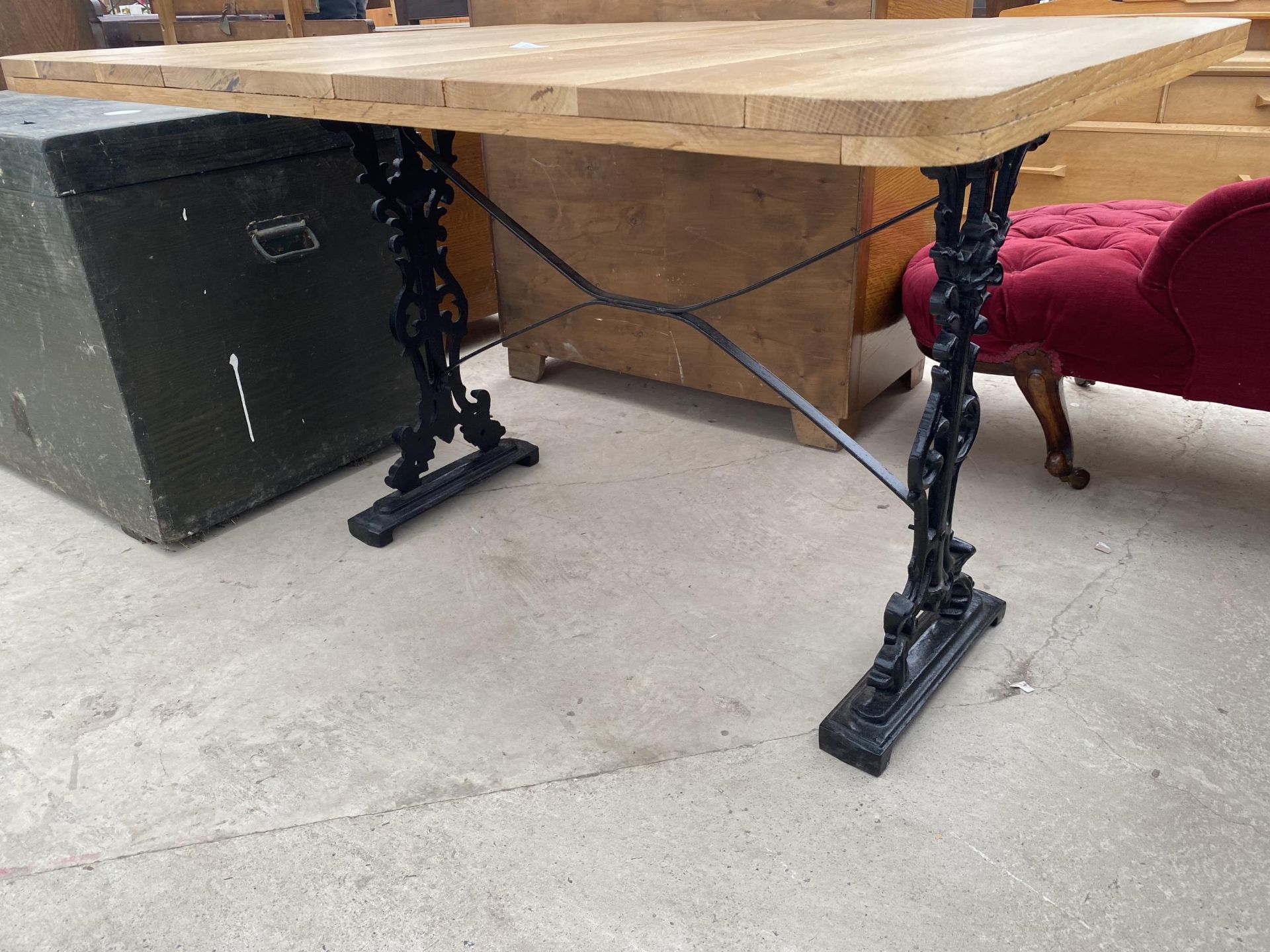 AN OAK PUB TABLE ON CAST BASE, 45 X 36" - Image 2 of 3