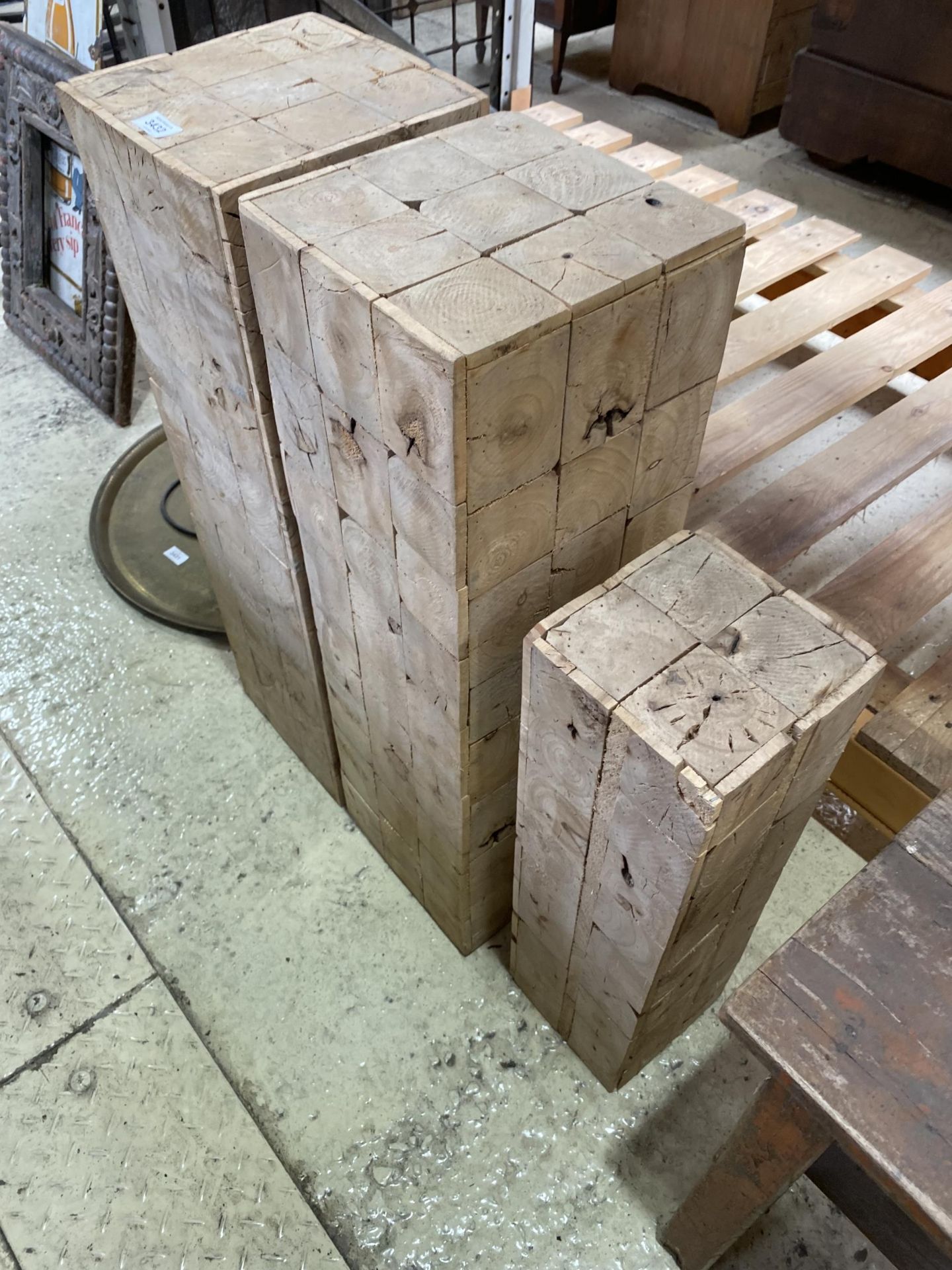 THREE VINTAGE WOODEN BLOCK STANDS - Image 4 of 4