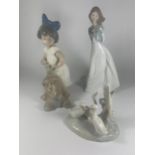 THREE NAO LLADRO FIGURES TO INCLUDE GIRL WITH DOG ETC