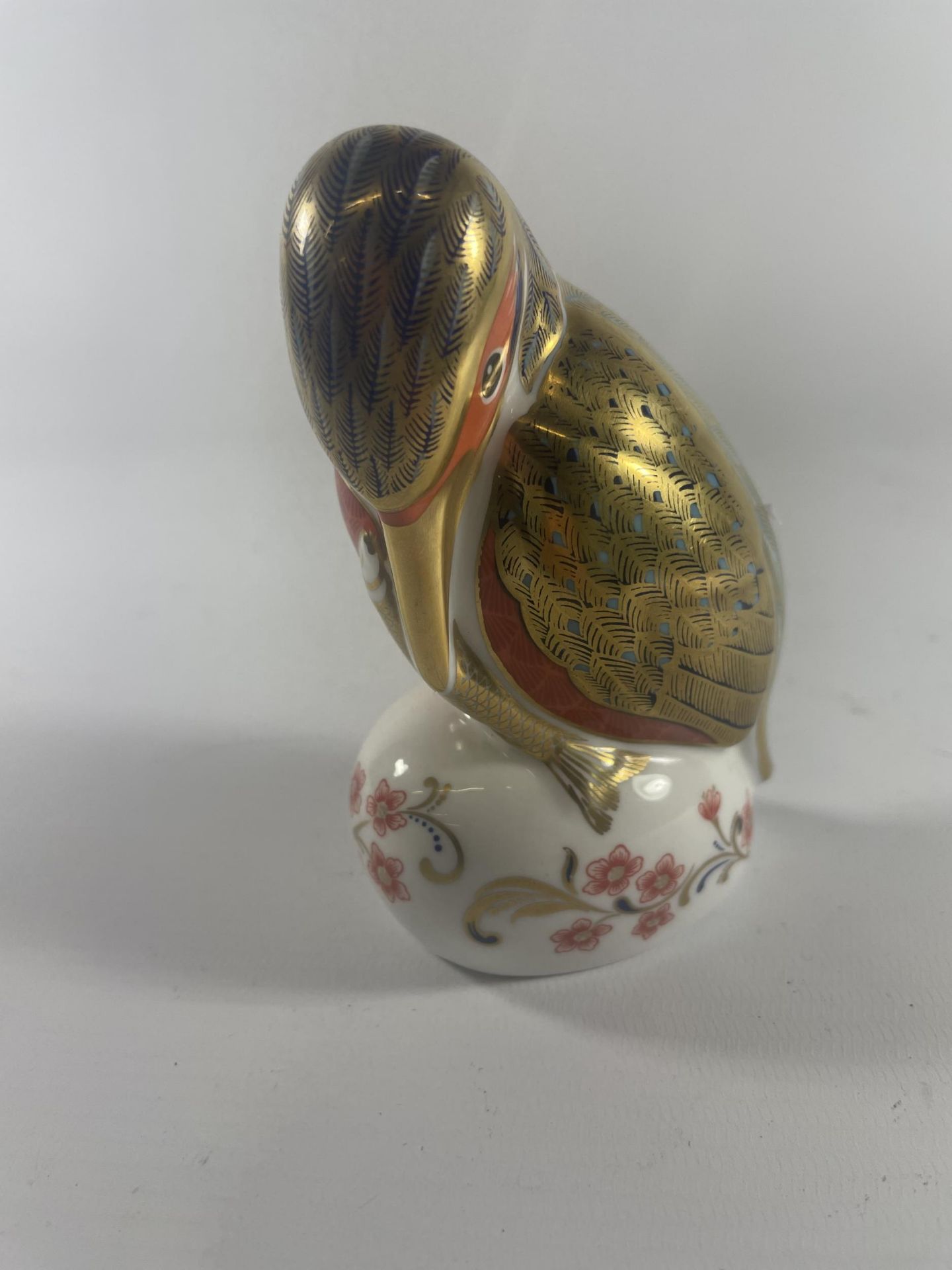 A ROYAL CROWN DERBY KINGFISHER PAPERWEIGHT WITH GOLD STOPPER