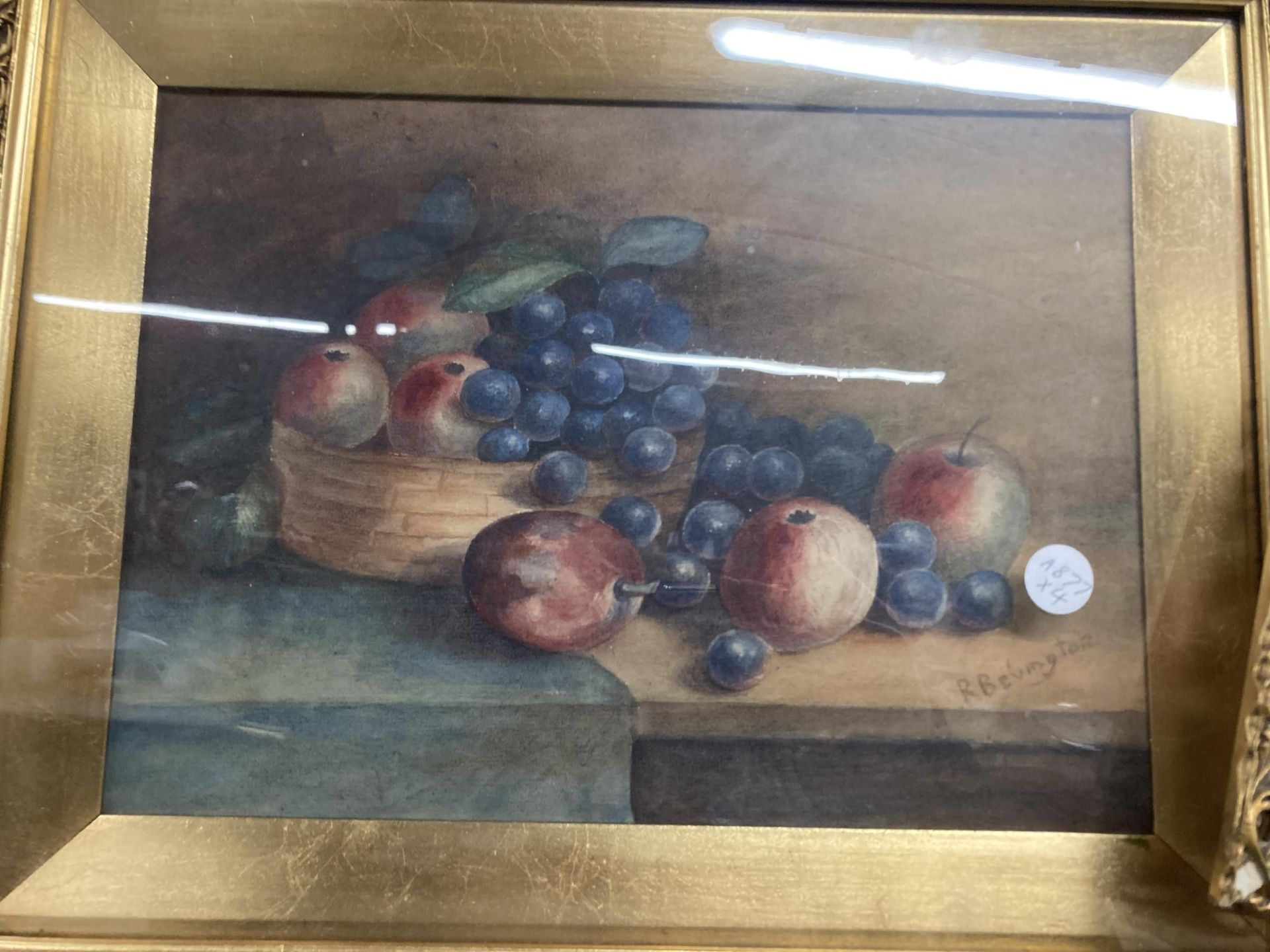 FOUR STILL LIFE WATERCOLOURS OF FRUIT IN GILT FRAMES - Image 5 of 6